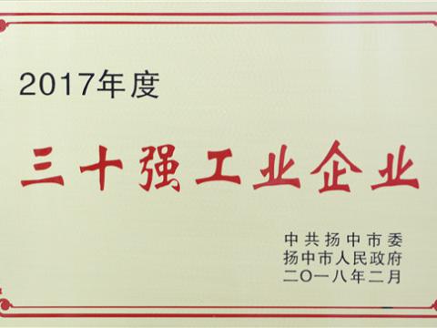 tyc86太阳集团集团提升2017年度扬中市“三十强”前五位